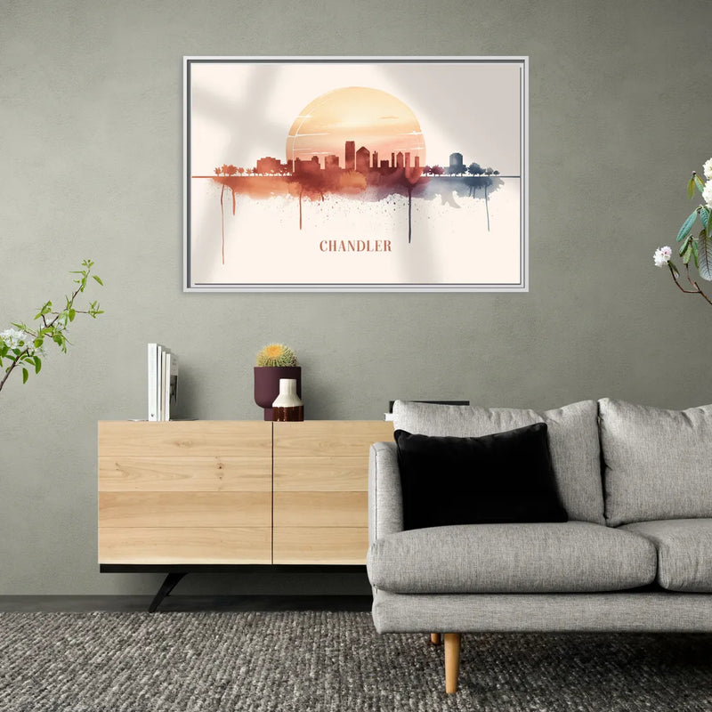 Chandler Skyline View - Living Room White Frame Canvas