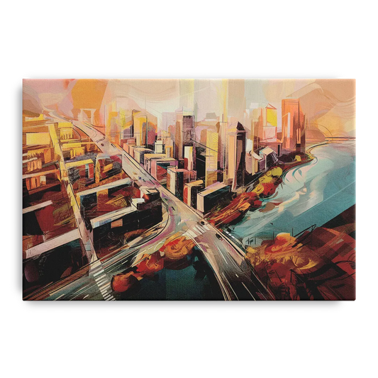 Boston City Streets Aerial View - Canvas Wall Art