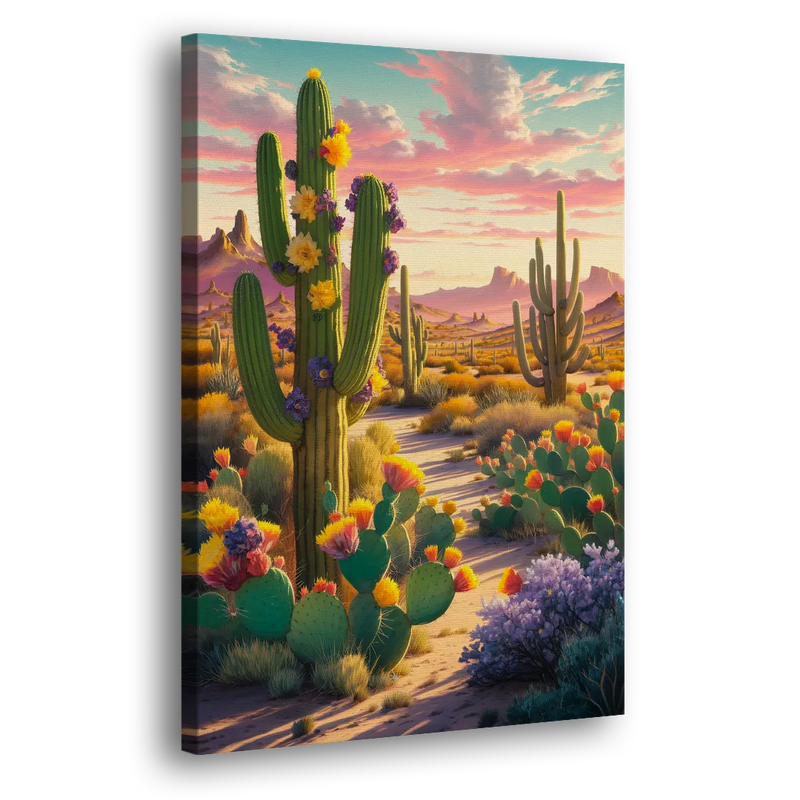 Phoenix Cactus Scene - Canvas Print Art Sides