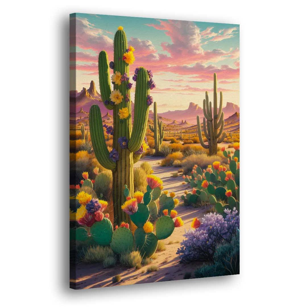 Phoenix Cactus Scene - Canvas Print Art Sides