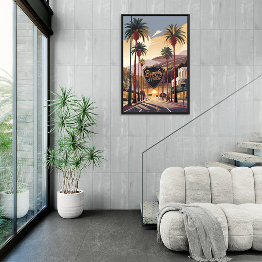 Los Angeles Beverly Hills Charm - Living Room Black Frame Canvas