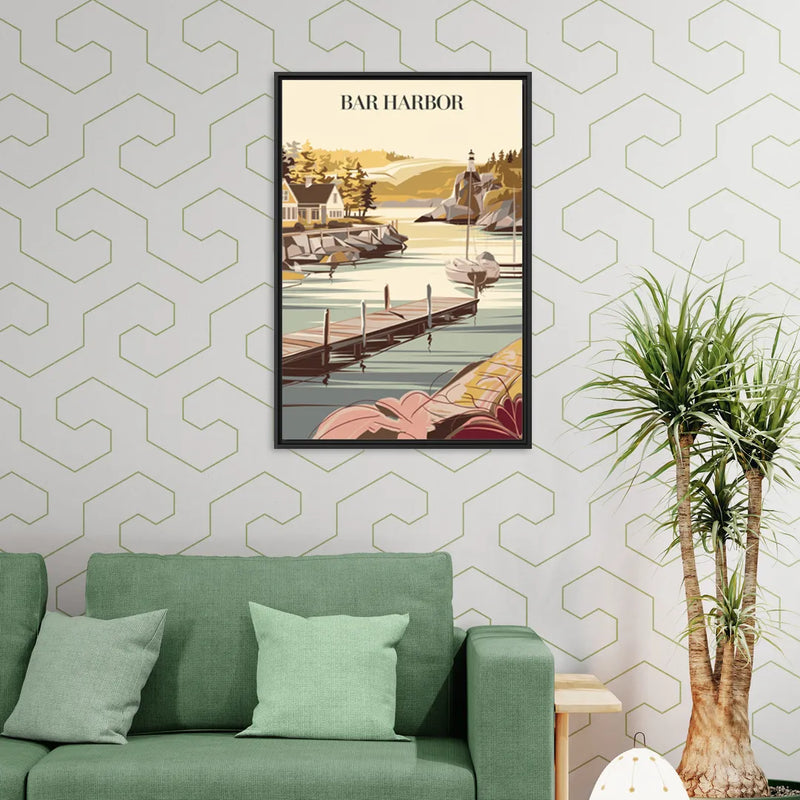 Bar Harbor New England Charm - Living Room Black Frame Canvas
