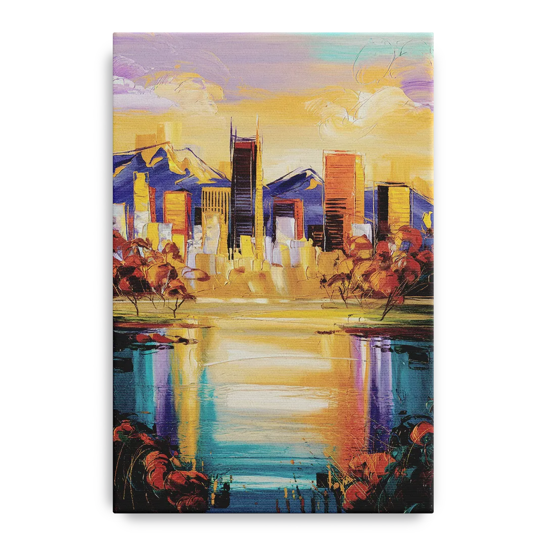 Denver Skyline Reflection - Canvas Wall Art