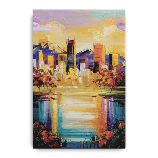 Denver Skyline Reflection - Canvas Wall Art