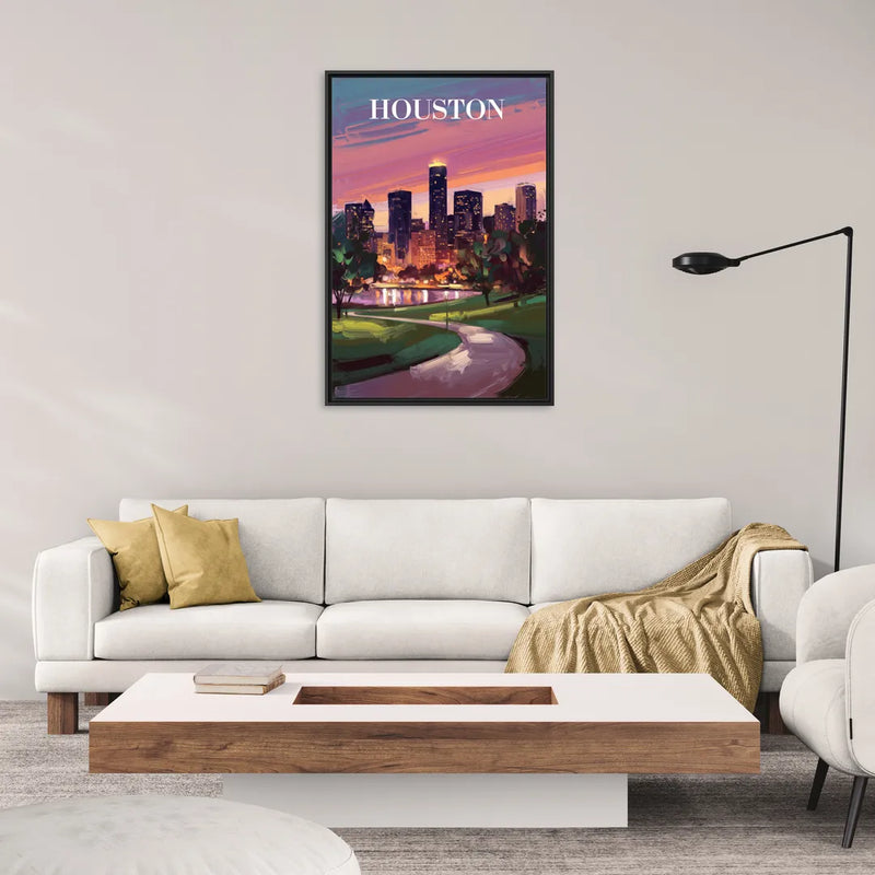 Houston Downtown Vibes - Living Room Black Frame Canvas