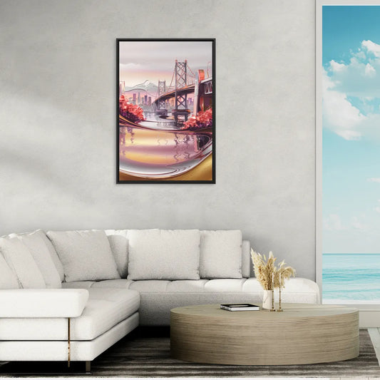 Portland Oregon Bridges - Living Room Black Frame Canvas