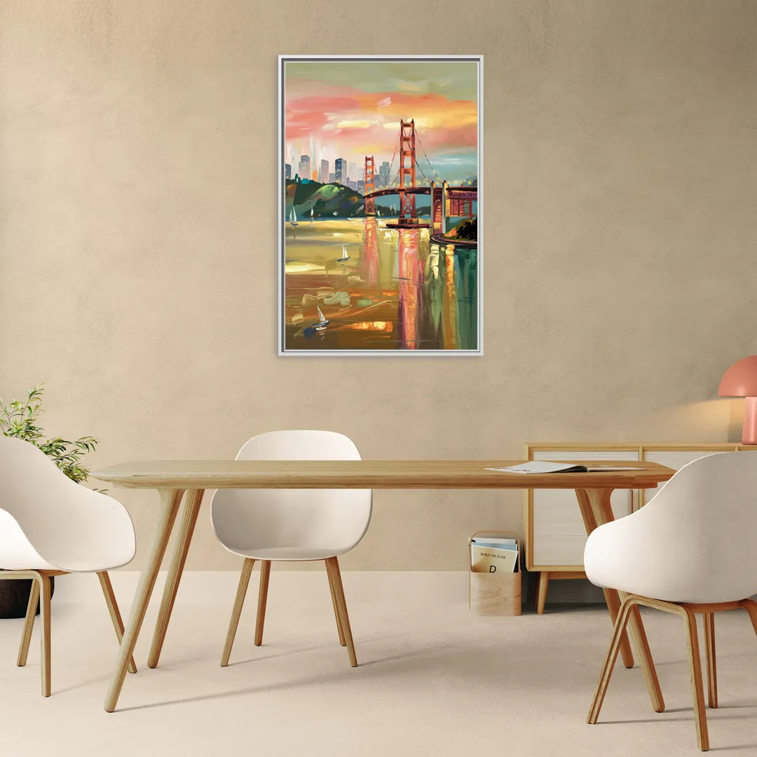 San Francisco Waterfront View - Living Room White Frame Canvas