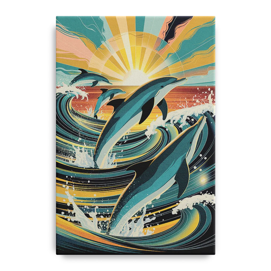 Virginia Beach Dolphins in Motion - Canvas Wall Art