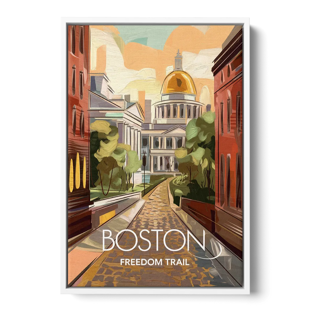 Boston Freedom Trail Highlights - White Frame Canvas