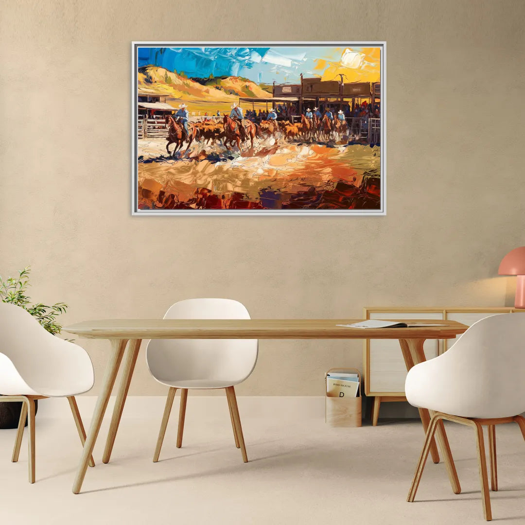 Fort Worth Rodeo And Cowboy Spirit - Living Room White Frame Canvas