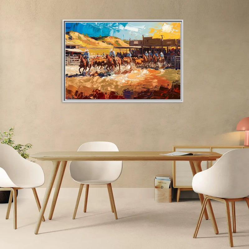 Fort Worth Rodeo And Cowboy Spirit - Living Room White Frame Canvas