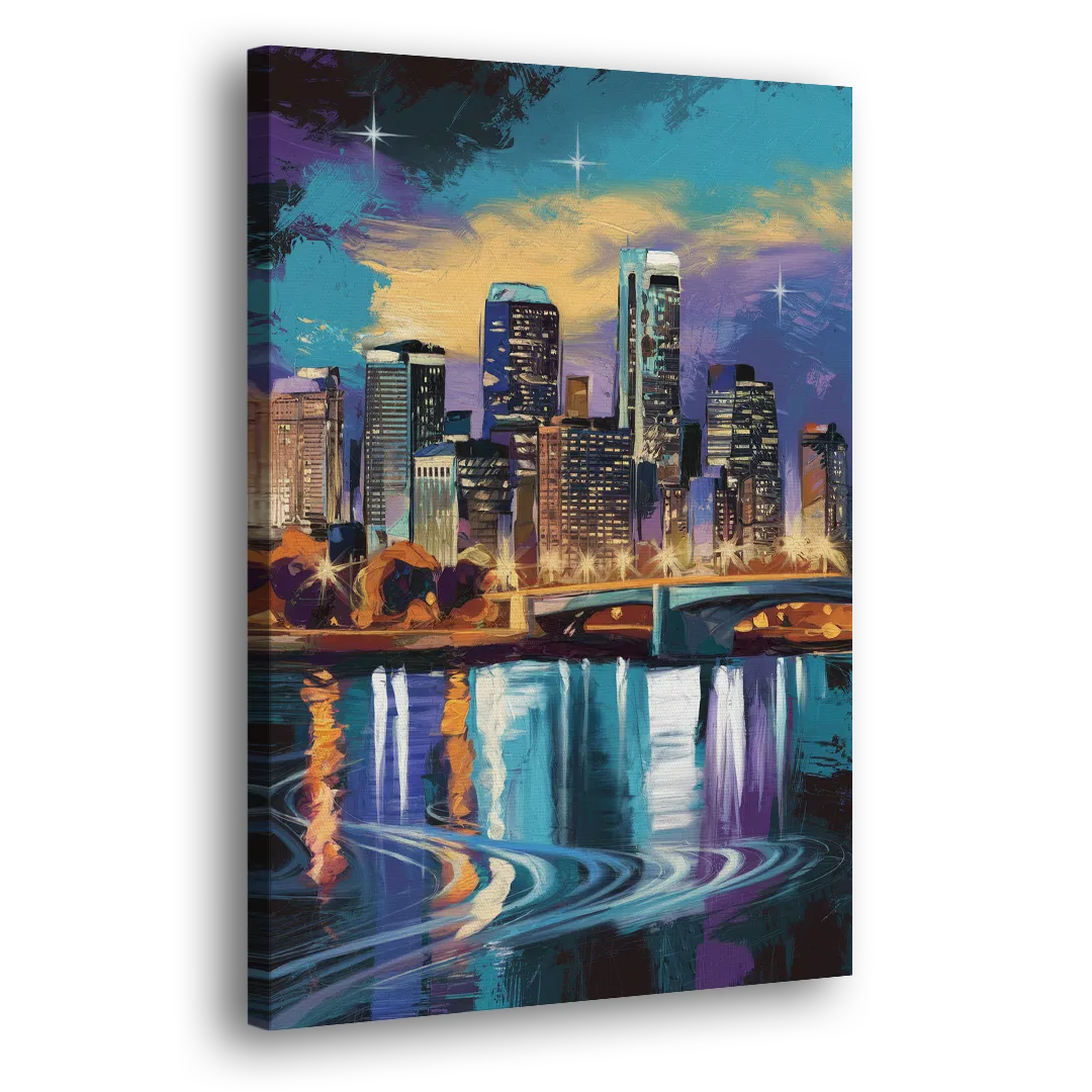 Minneapolis Urban Skyline Reflection - Canvas Print Art Sides