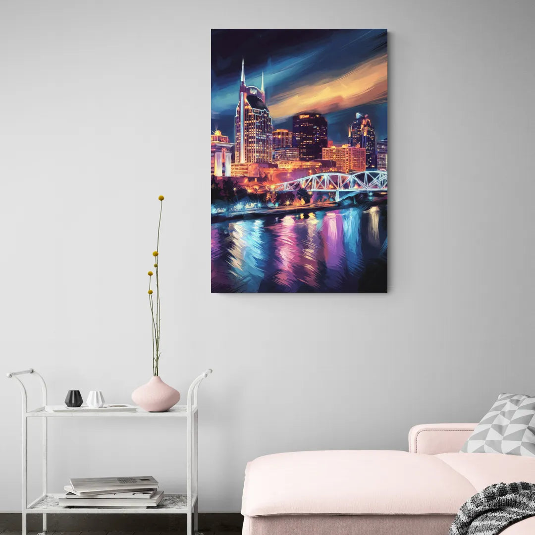 Nashville Bright Lights Skyline - Canvas Wall Art Living Room
