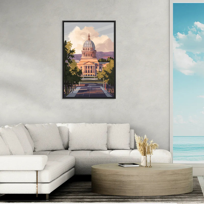 Boise Capitol Building View - Living Room Black Frame Canvas