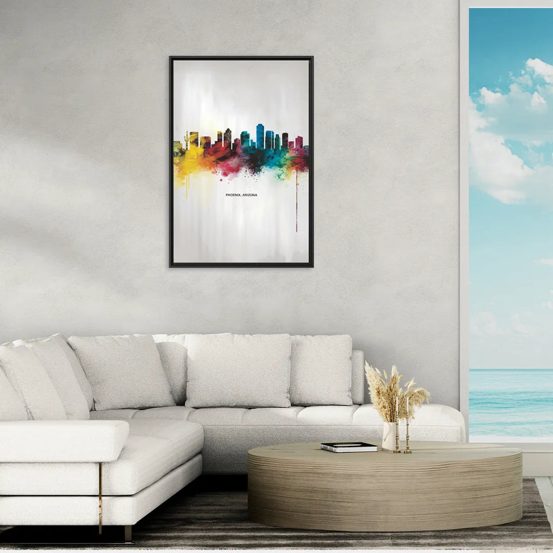 Phoenix Arizona Skyline View - Living Room Black Frame Canvas
