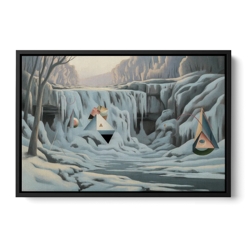 Frozen Falls in Winter - Black Frame Canvas