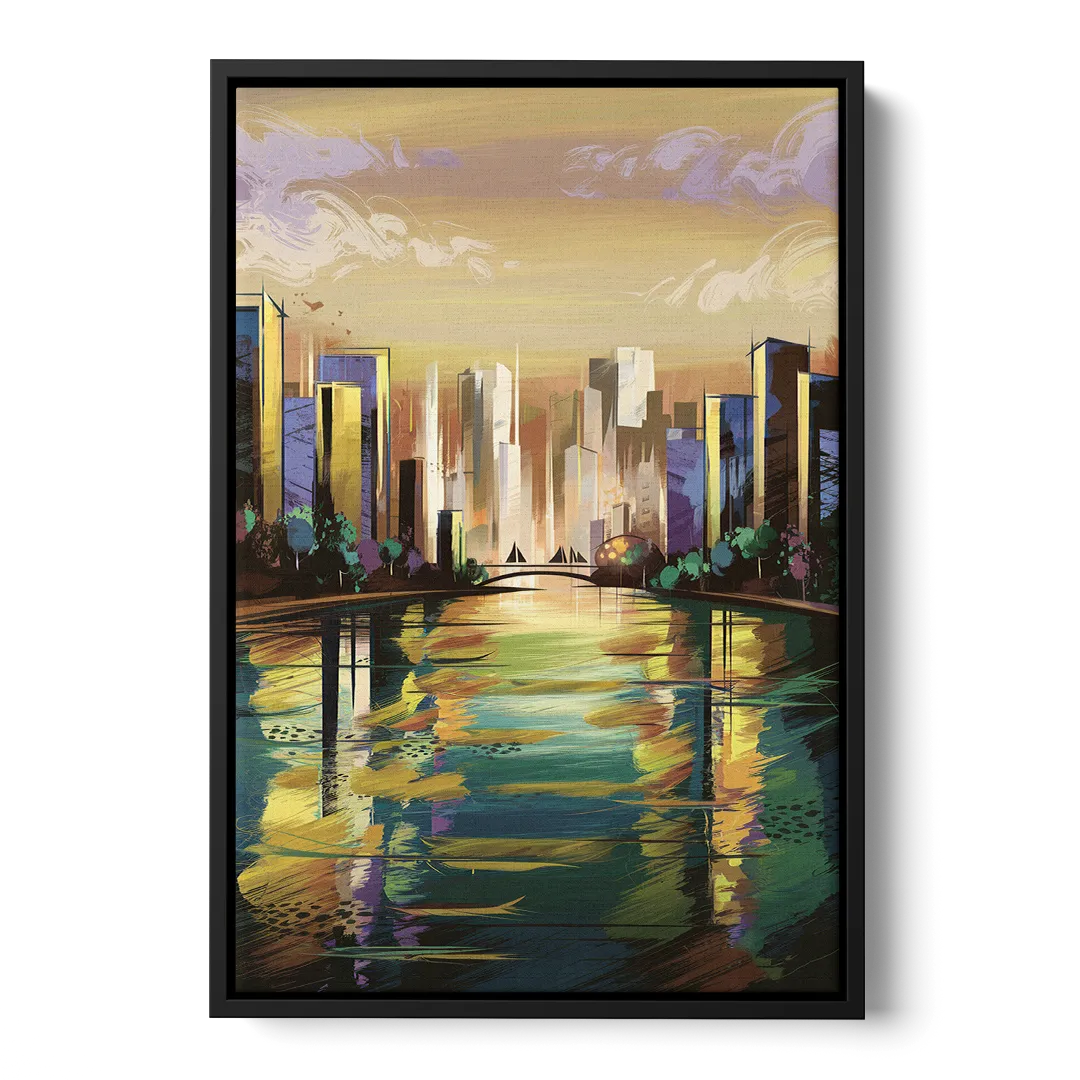 Riverside Downtown Skyline - Black Frame Canvas