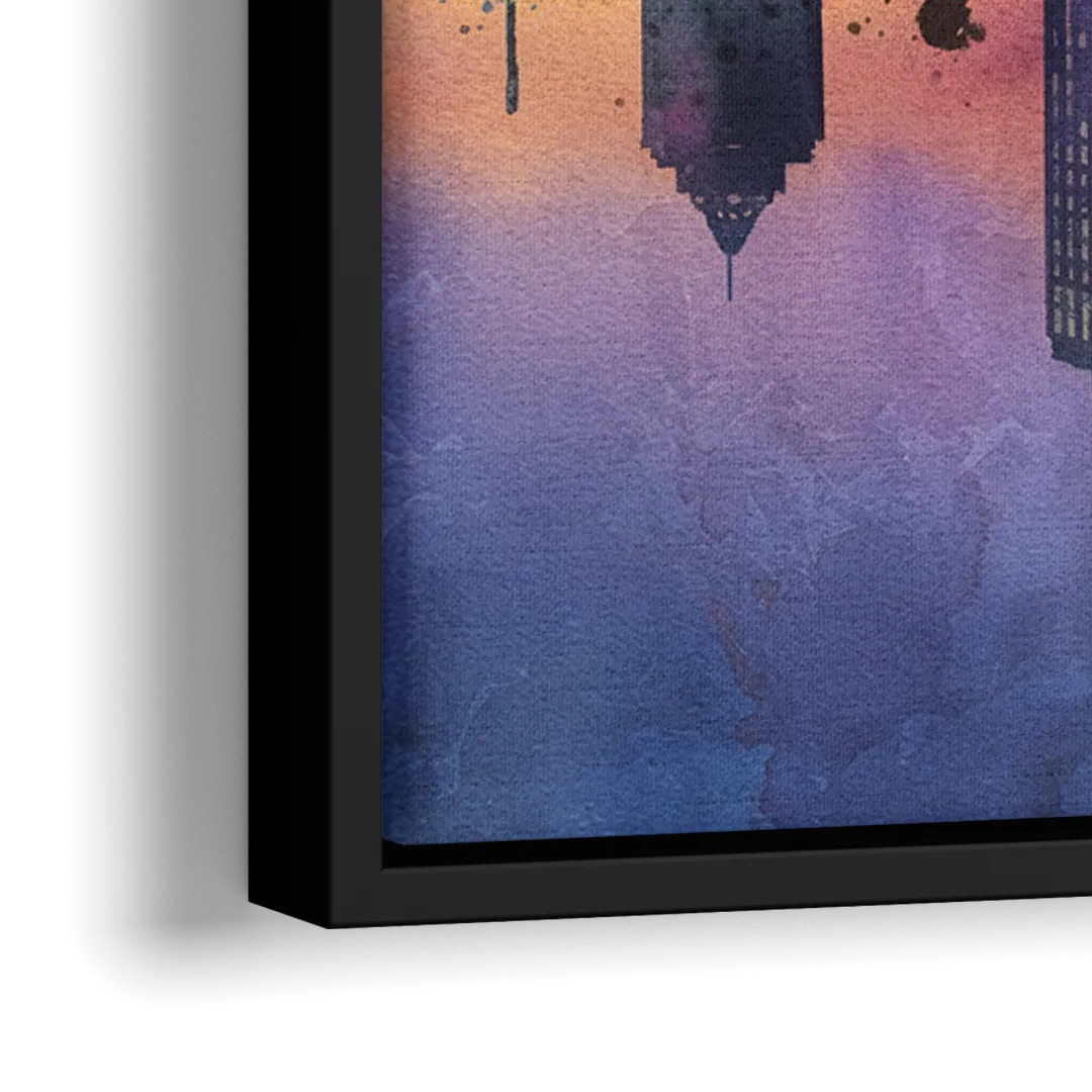 Buffalo Skyline Twilight - Close-Up Black Frame Canvas