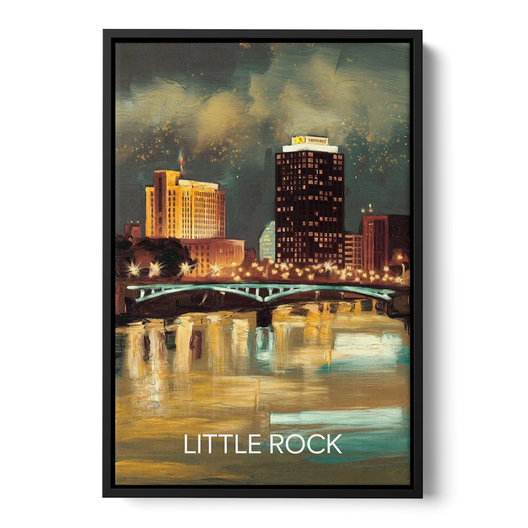 Little Rock Nighttime Skyline - Black Frame Canvas