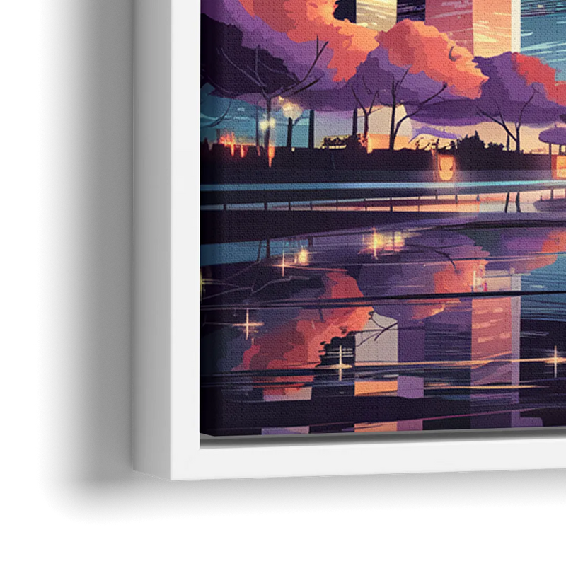 Garland Cityscape Sunset Horizon - Close-Up White Frame Canvas
