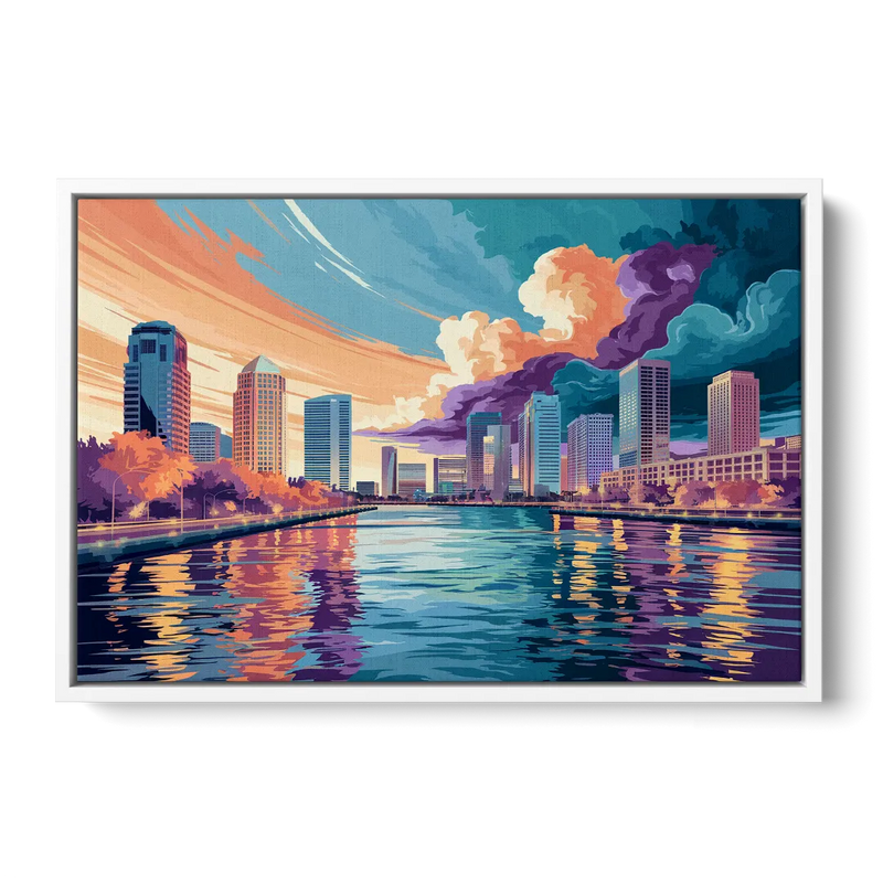 Tampa Bay Skyline Panorama - White Frame Canvas