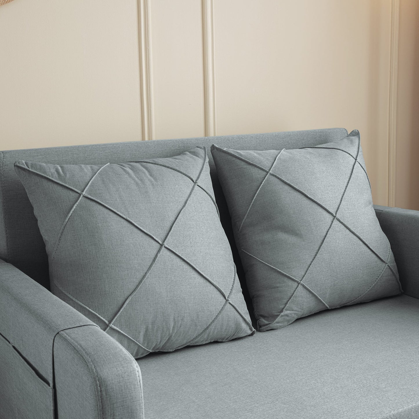 Modern 2-Seater Linen Futon Sofa Bed with Headboard – Stylish & Compact