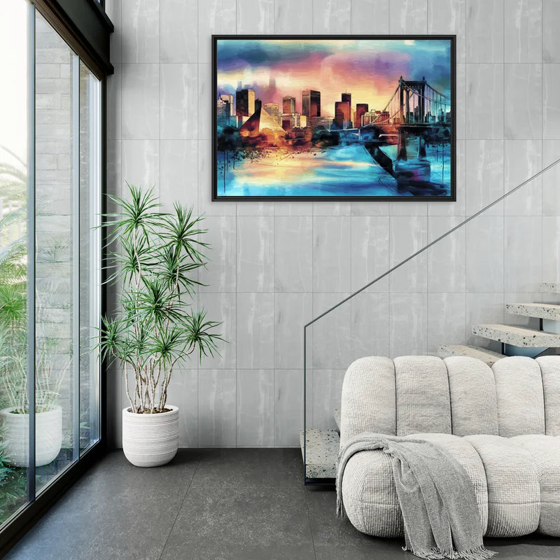 Memphis Architectural Landmarks - Living Room Black Frame Canvas