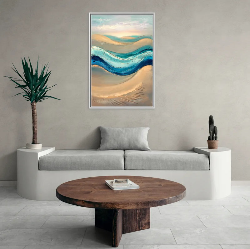 Cape May Waves and Dunes - Living Room White Frame Canvas