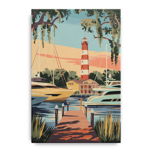 Hilton Head Island Harbour Town Marina - Canvas Wall Art