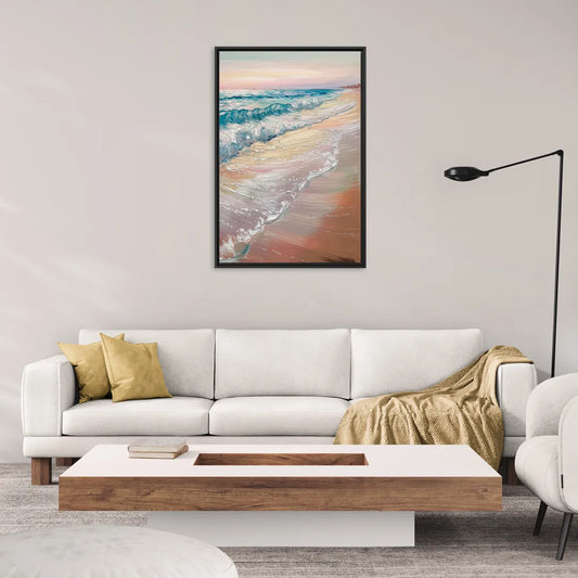 Long Beach California Ocean Waves - Living Room Black Frame Canvas