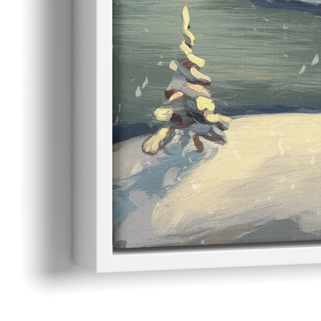 Lake Placid Winter Wonderland - Close-Up White Frame Canvas