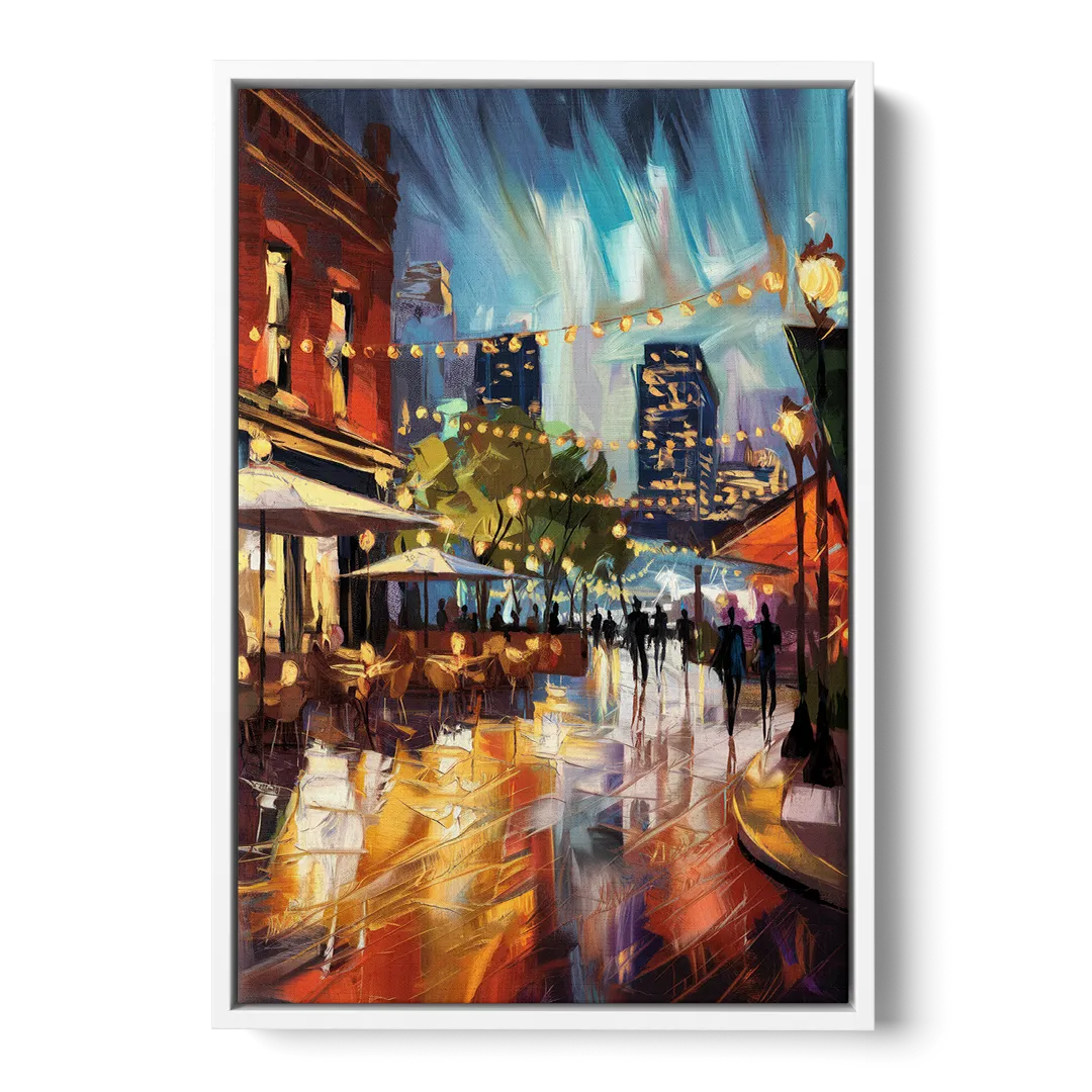 Fort Worth Sundance Square Lights - White Frame Canvas