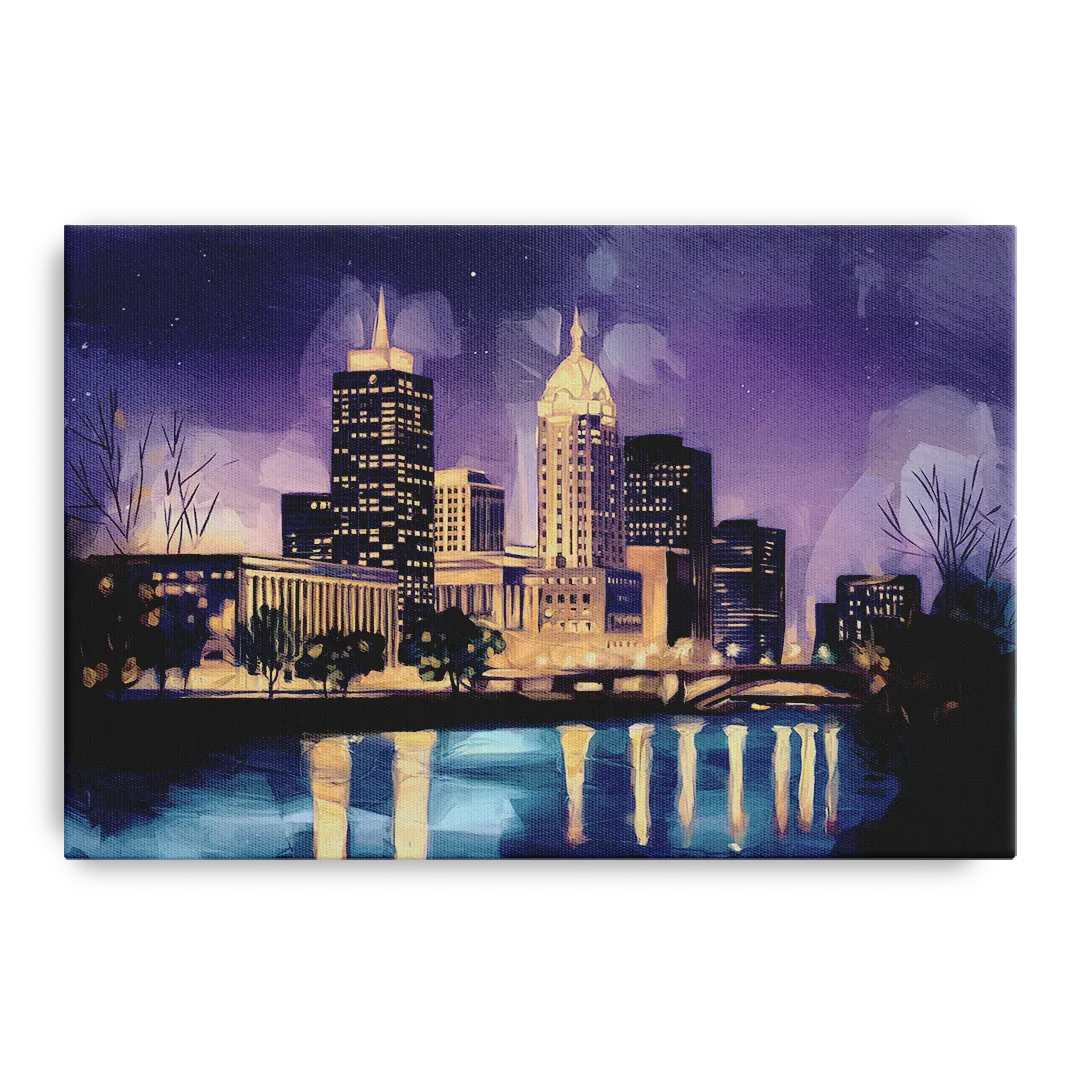 Indianapolis Nighttime Skyline - Canvas Wall Art