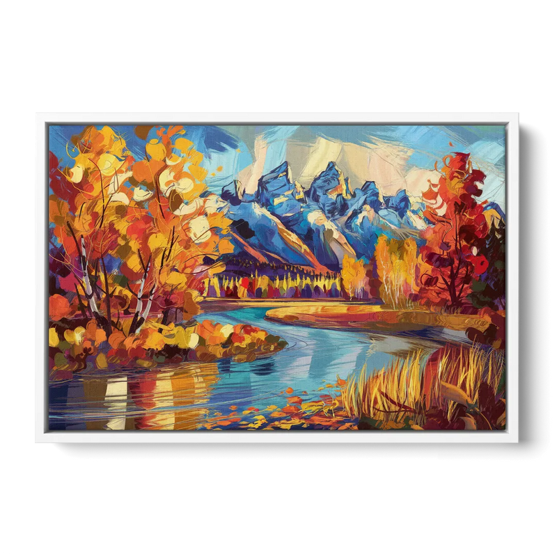 Jackson Hole Autumn Colors - White Frame Canvas