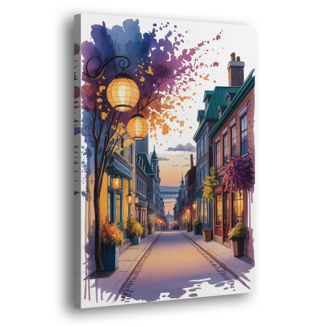 Quebec City Lantern Glow - Canvas Print Art Sides