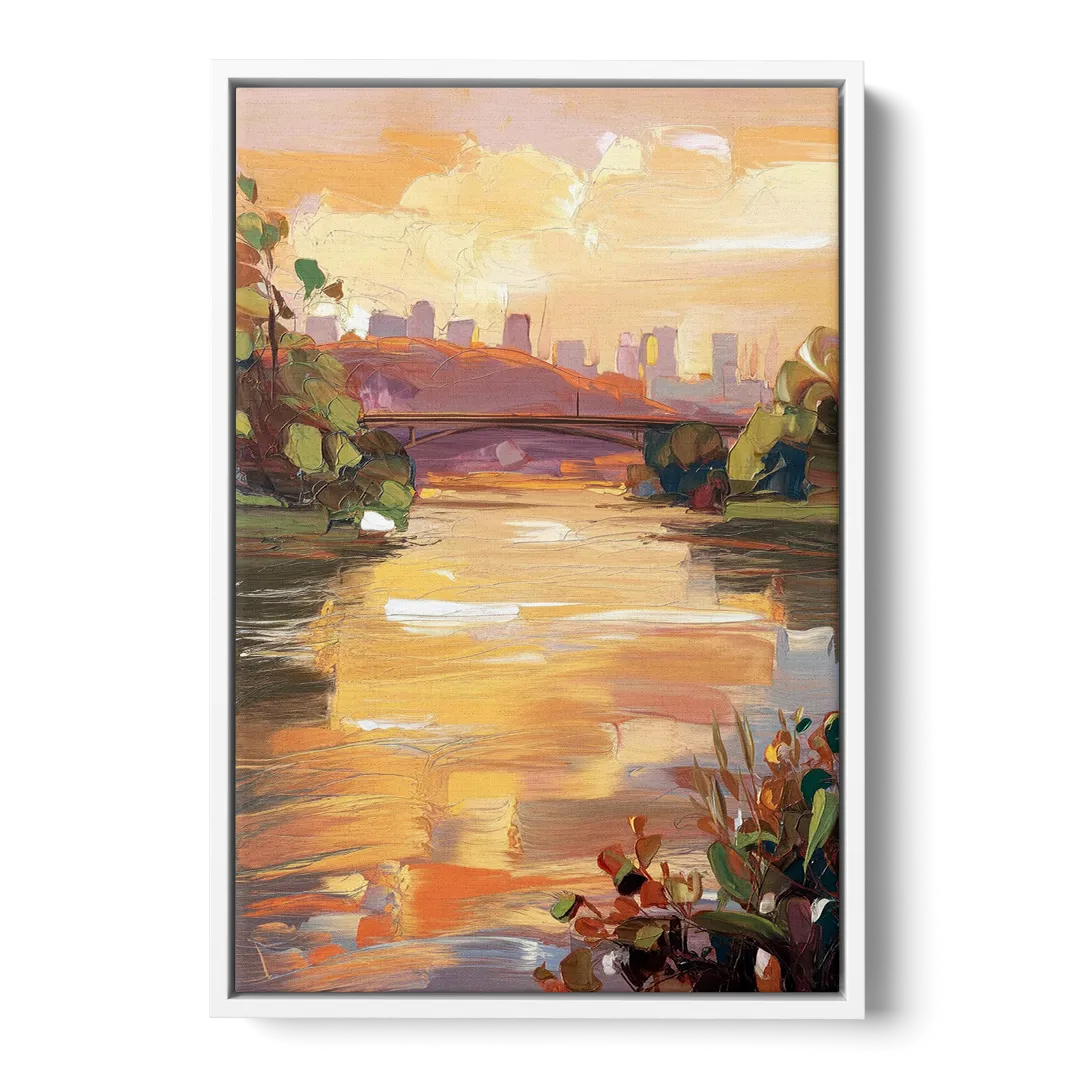 Knoxville Tennessee River View - White Frame Canvas