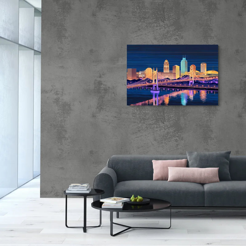 Cincinnati Nighttime Skyline - Canvas Wall Art Living Room