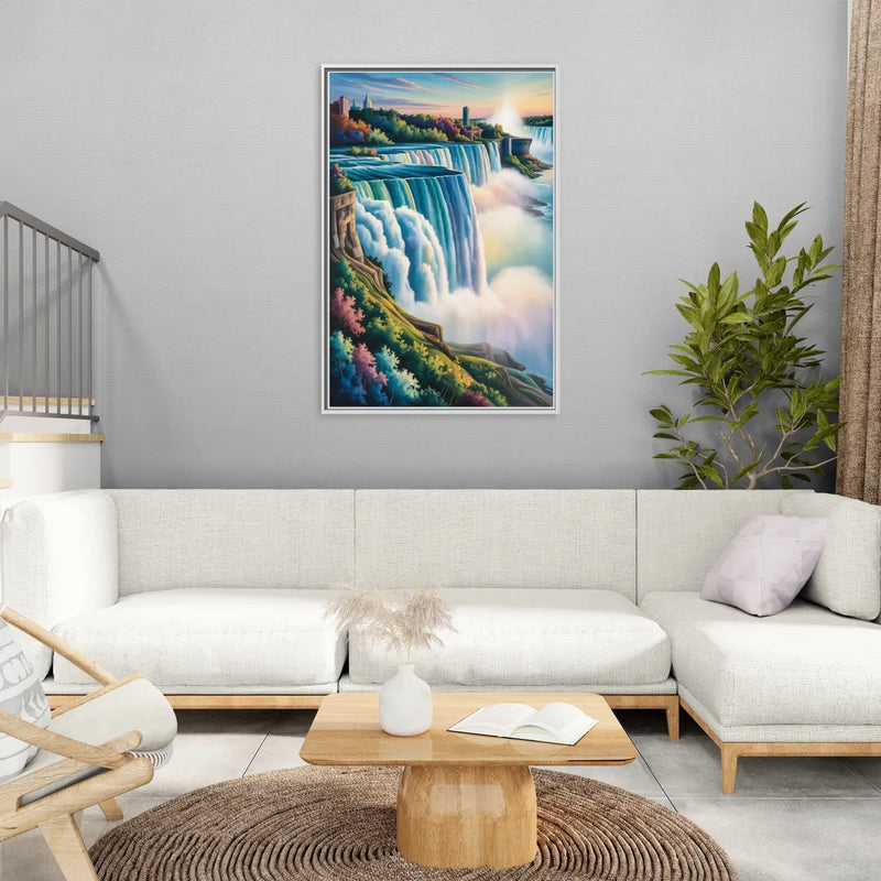 Niagara Falls Color Burst - Living Room White Frame Canvas