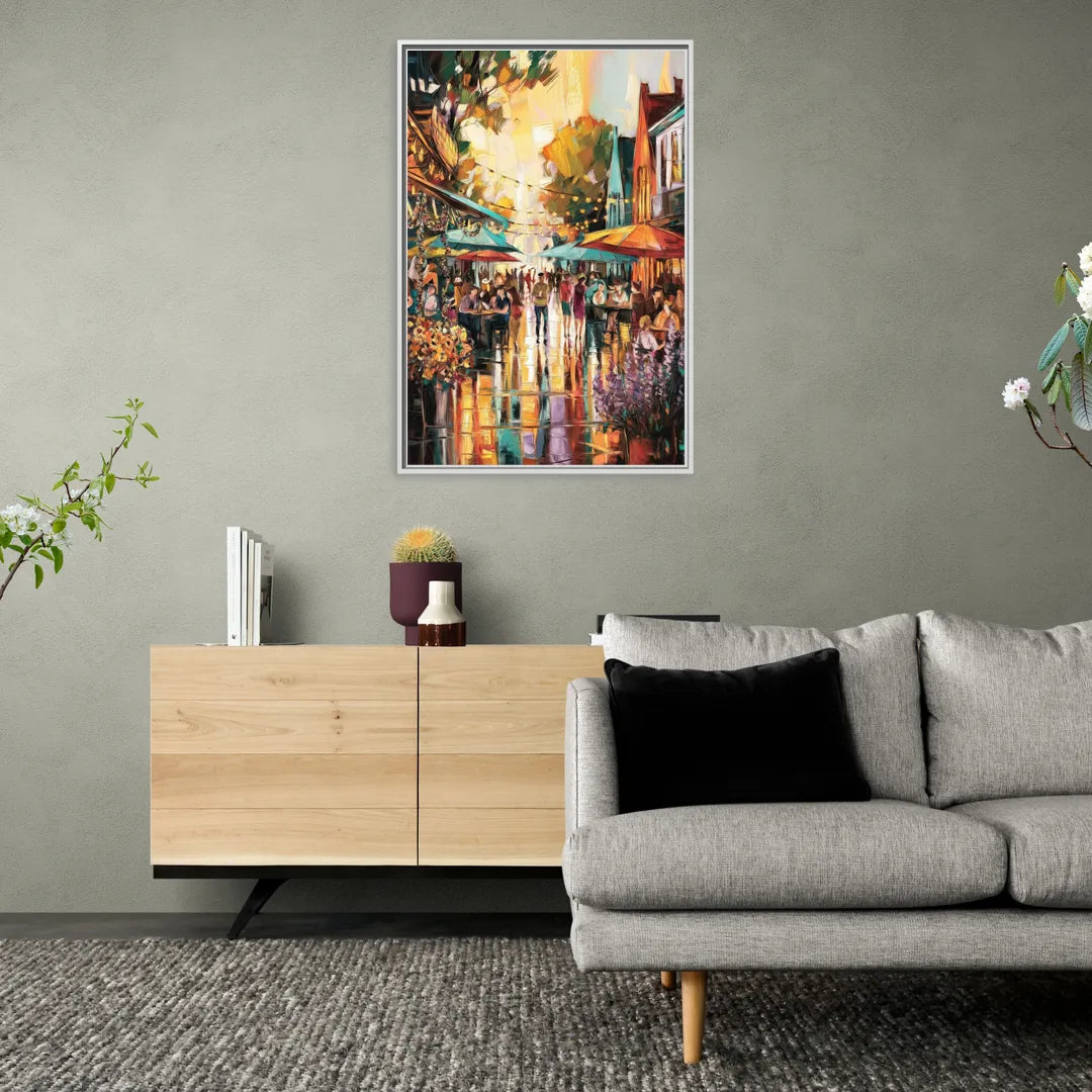 Madison Summer Festival Scene - Living Room White Frame Canvas