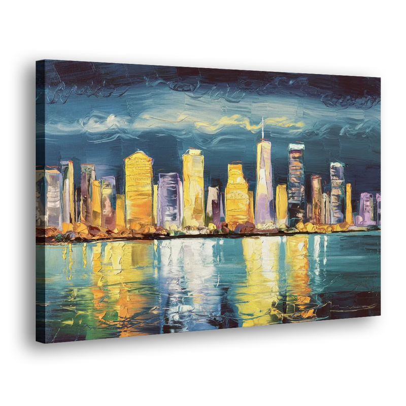 Jersey City Night Lights - Canvas Print Art Sides
