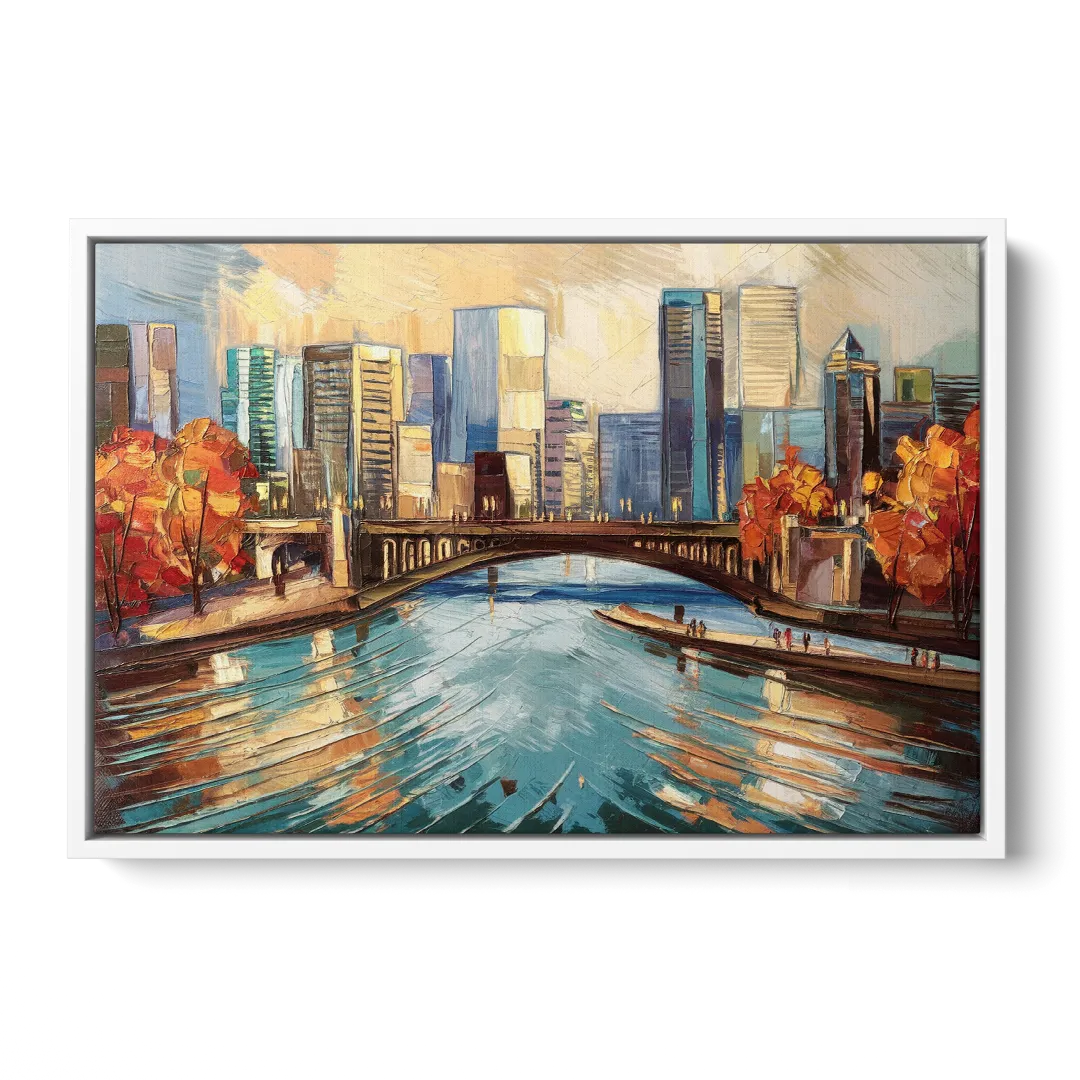 Grand Rapids Urban River Views - White Frame Canvas