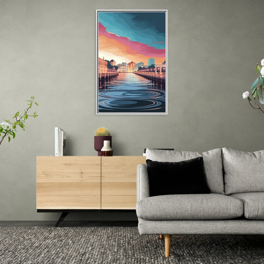 St. Petersburg Skyline Reflection - Living Room White Frame Canvas