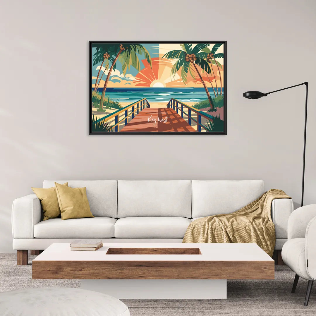 Key West Ocean Breeze - Living Room Black Frame Canvas