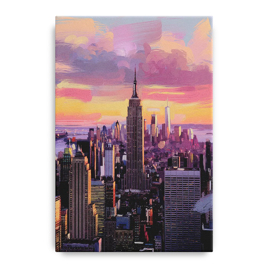 New York City Sunset Over Skyline - Canvas Wall Art