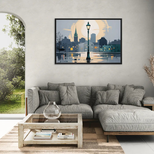 Quebec City Street Lamps - Living Room Black Frame Canvas