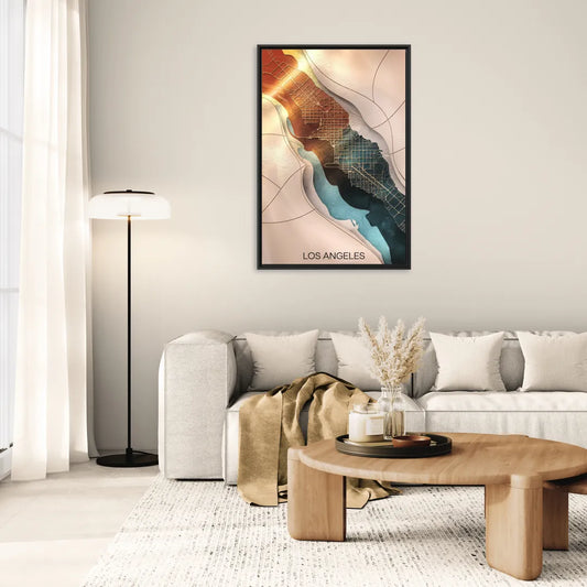 Los Angeles Map Design - Living Room Black Frame Canvas