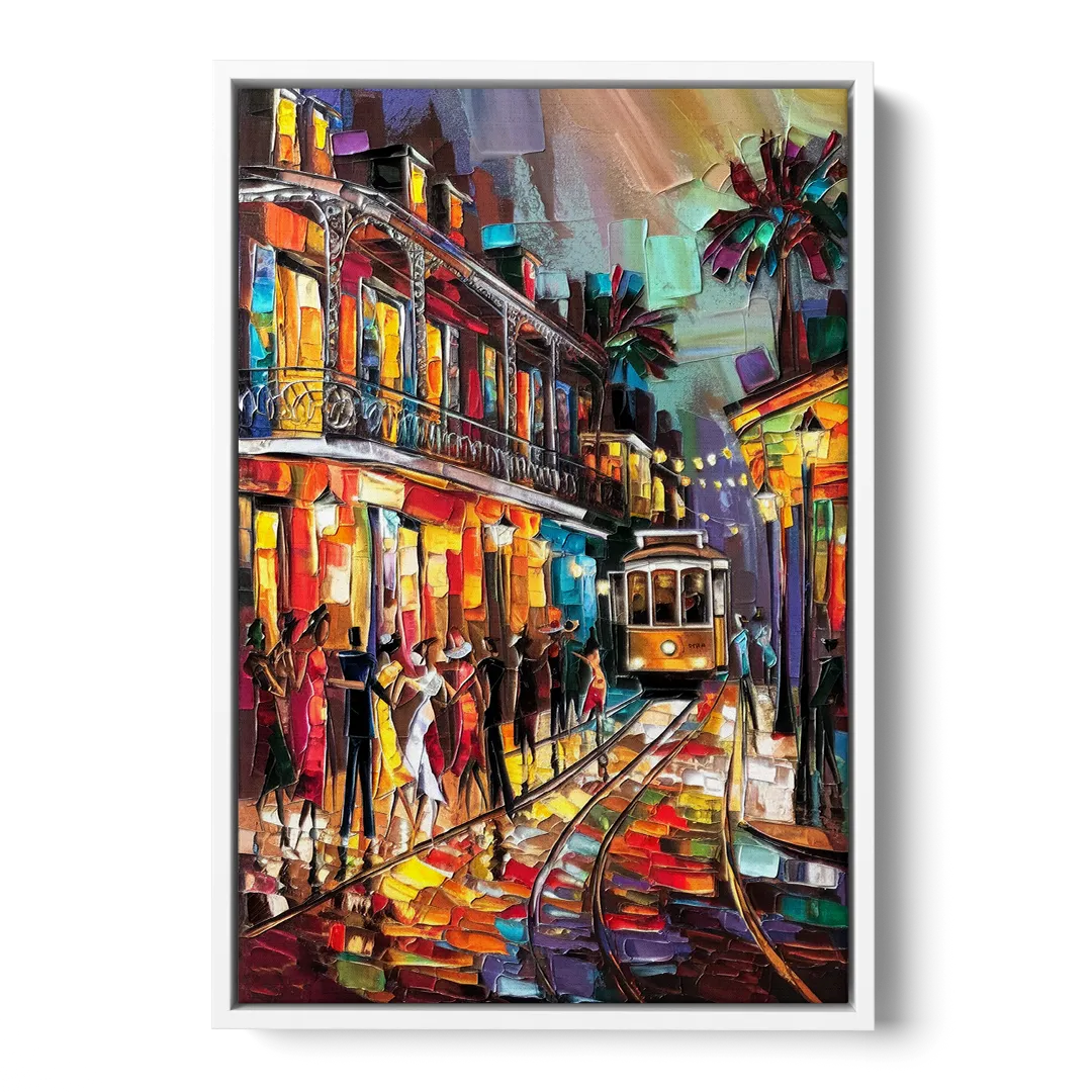 New Orleans Vibrant Street Art - White Frame Canvas