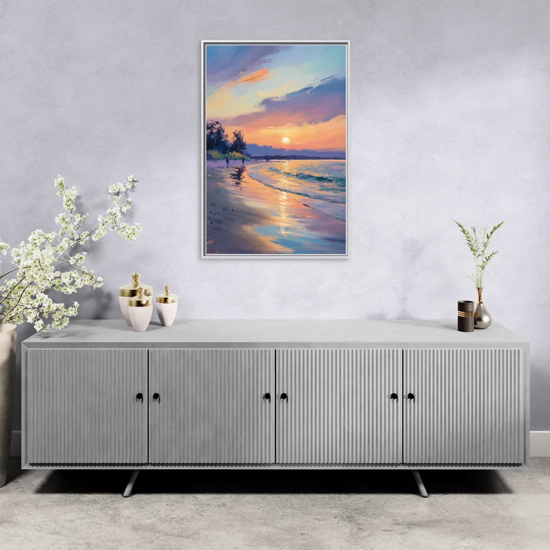 English Bay Sunset - Living Room White Frame Canvas