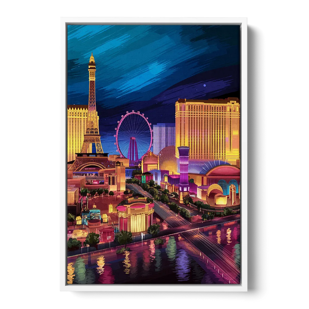 Las Vegas Skyline Panorama - White Frame Canvas