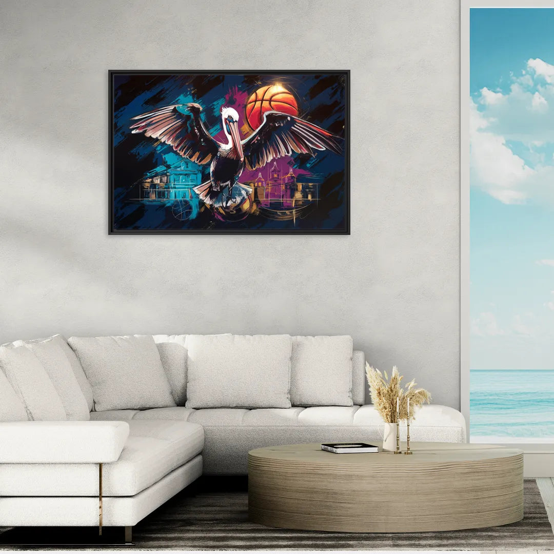 New Orleans Pelicans Basketball Spirit - Living Room Black Frame Canvas